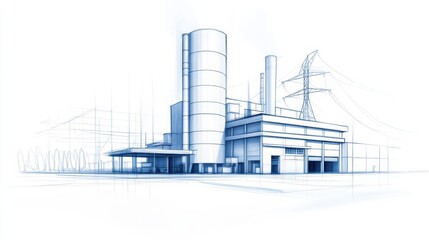 Obraz premium Industrial Factory Blueprint Sketch for Design Projects