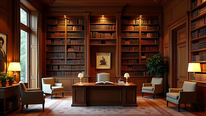 interior of a library background