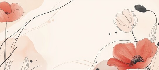 Abstract background modern with floral and natural line arts, Memphis style. Creative pattern with hand drawn shapes. Design background for social media post, cover, print, wallpaper, etc.