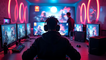 Gamer concentrating on screen