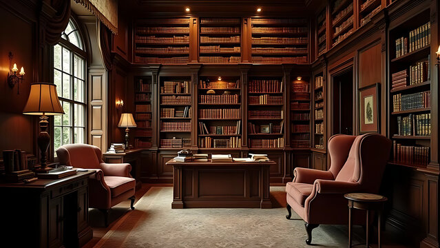 interior of a library office background