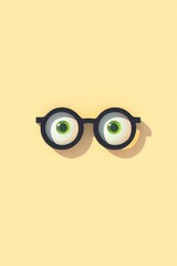 A humorous Halloween concept with eyeglasses and doll eyeballs on an orange background
