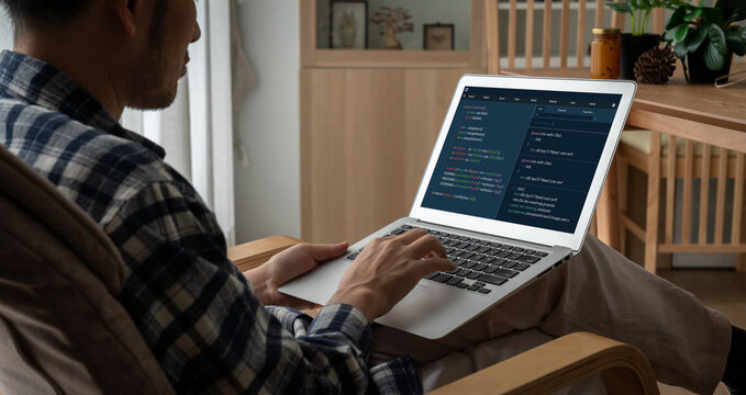 Software development programming on computer screen for modish application and program coding