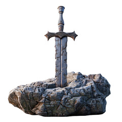 Legendary Sword in Stone Ancient Relic 
Embedded in Rock - Transparent
