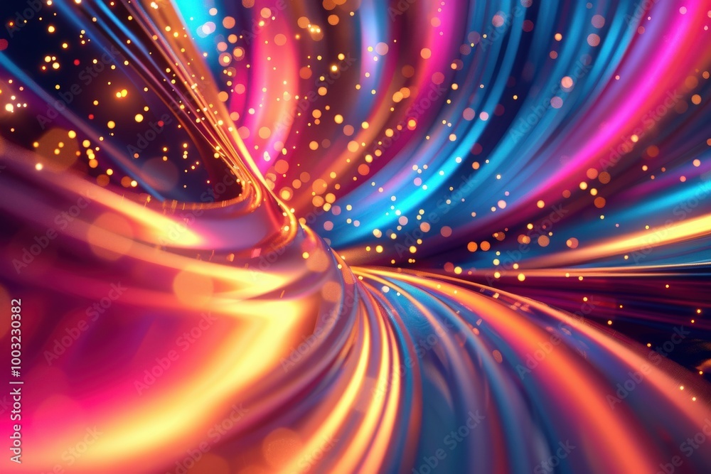 Wall mural the image is a colorful, abstract piece of art featuring a wave of light, generative ai image
