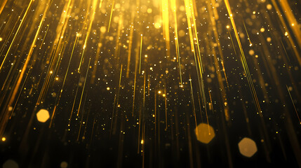 Abstract 3d golden glitter falling down on a black background with a festive and elegant look. Magic Academy. Illustration