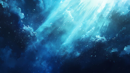 Obraz premium Abstract underwater scene with light rays penetrating blue ocean depths. Ocean Depths. Illustration