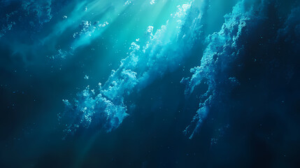 Naklejka premium Abstract underwater scene with light rays penetrating blue ocean depths. Ocean Depths. Illustration