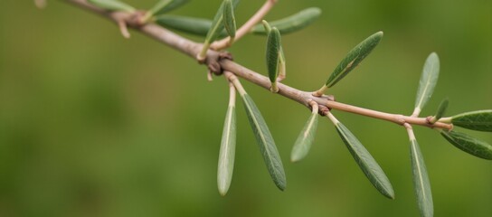 Olive-green branch detail with intricate leaves