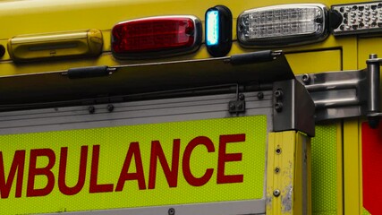 British NHS Medical Care Transport, Prehospital First Responder, Emergency Response Ambulance Vehicle Text Sign, Strobe Lights, London, England, United Kingdom, UK