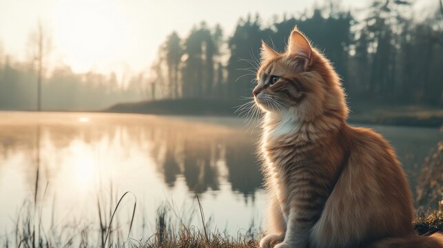 The image of a cat on a rock is a stock photograph in HD 8K resolution