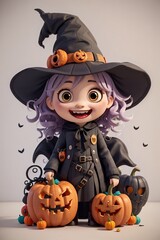 halloween witch with pumpkin