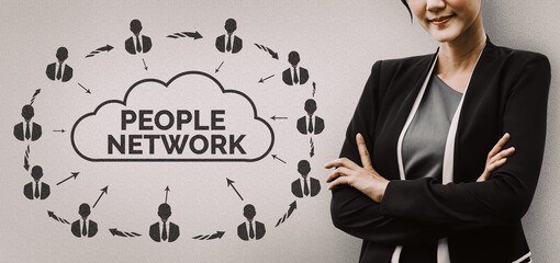 Human Resources Recruitment and People Networking Concept. Modern graphic interface showing...