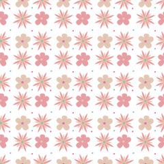 Seamless pattern of simple flowers and plant elements. Vector illustration in cartoon style.