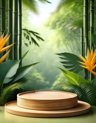 Bamboo & leaves podium backdrop