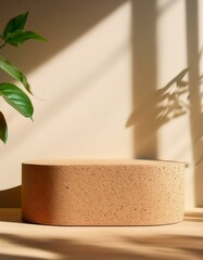 Cork podium on wooden table