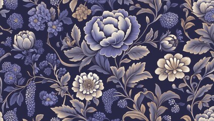 A large-scale mural wallpaper featuring thorn roses on a dark blue background.