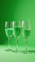 Fototapeta premium 3D rendered illustration of three green-backdropped glasses filled with granular polymer masterbatches HDPEPVC