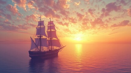 Stunning 4K landscape wallpaper of a majestic sailing ship navigating vast ocean waves