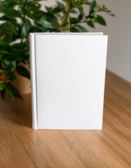 Blank white book on table