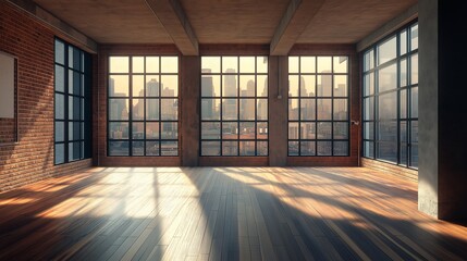 empty office space with window view, daylight. modern architecture concept