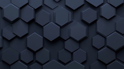 Fototapeta premium The background is futuristic, high tech, dark, with a hexagonal cell structure. Wall texture is hexagon tiled, 3D rendering.