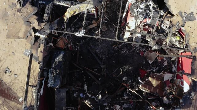 House devastation aftermath from Fire. Aerial