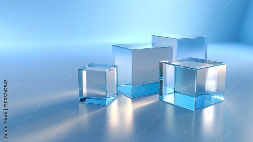 Poster Blocks with a transparent surface. Visionary technical concept with space for text. 3D rendering.