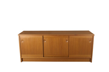 Vintage Teak Credenza with Sliding Doors. Mid-century modern furniture. No background png.