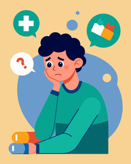 Naklejka premium A person hesitating to seek medical treatment because they cant afford the cost.. Vector illustration