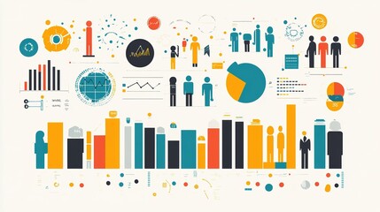 Obraz premium A comprehensive data visualization infographic showcasing demographic information with segmented charts and colorful icons