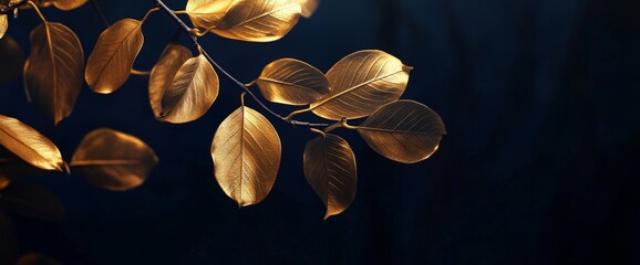 Tropical leaf abstract art background in gold line art style. Banner with exotic plants for wallpaper, decor, printing, packaging, textile, interior.