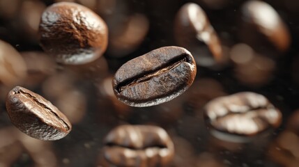 Fototapeta premium Close-up of coffee beans floating through