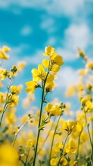 Fototapeta premium Yellow wildflowers against a clear blue sky