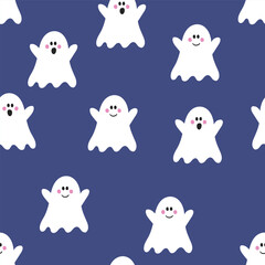 Design of Halloween pattern with cute ghosts. Vector illustration