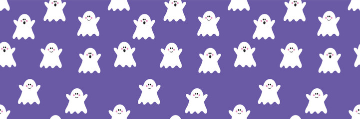Seamless pattern with hand drawn ghosts. Halloween background. Banner. Vector illustration