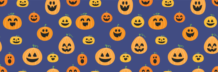 Cute Halloween pattern with spooky pumpkins. Banner. Vector illustration