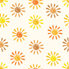 Cute hand drawn sun background. Summer pattern. Vector illustration