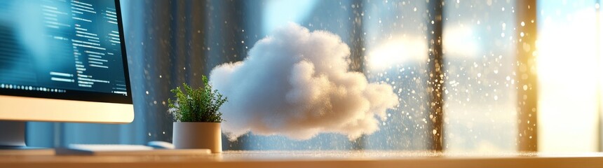 Bring your home office to life with this stunning wallpaper featuring cloud themes