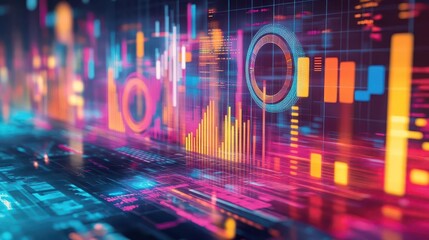Obraz premium a colorful business graph illustrates financial analysis, with vibrant data visualizations reflecting trends and insights, perfect for engaging presentations and reports