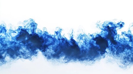 Fototapeta premium a striking blue smoke explosion forms an artistic border against a clean white background, creating a powerful visual contrast and adding depth to any design