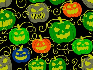 Halloween cute pumpkins seamless monsters pattern for wrapping paper and fabric