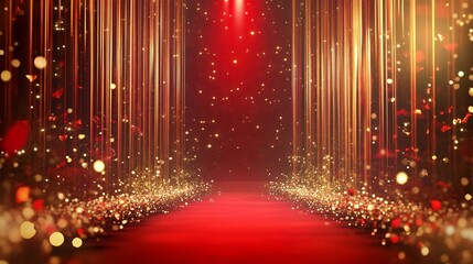 Red and Gold Festive Background with Sparkles and Spotlight