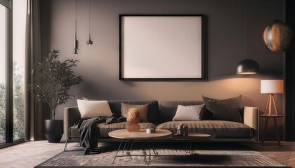 Mock up frame in cozy home interior background, Generated image