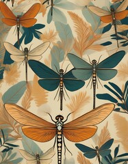 vintage wallpaper background 1890 dragonflies pattern 