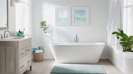 illustration of friendly and bright ocean themed inspired bathroom