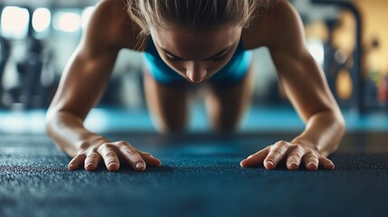 Woman doing a plank exercise at the gym.