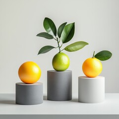 Citrus fruit on a gray background. 3d render.