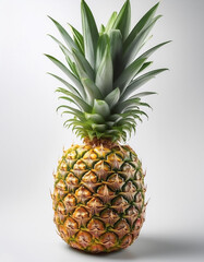 Fototapeta premium One whole pineapple with green leaves, stands out against the pure white background