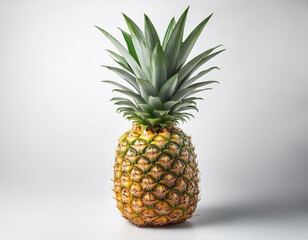 Fototapeta premium One whole pineapple with green leaves, stands out against the pure white background